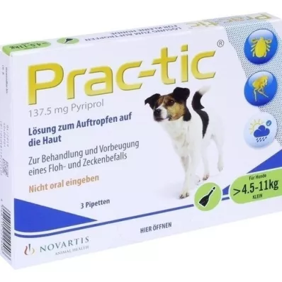 PRAC tic f.små hunder 4,5-11 kg enkeltdose pip. 3 stk