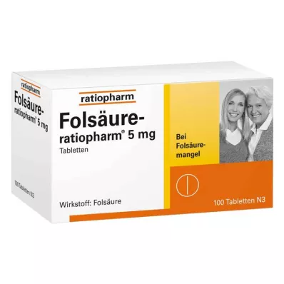 FOLSÄURE-RATIOPHARM 5 mg tabletter, 100 stk FOLSÄURE-RATIOPHARM 5 mg tabletter, 100 stk