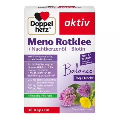DOPPELHERZ Meno Rødkløver + nattlysolje + biotinkapsler, 30 stk DOPPELHERZ Meno Rødkløver + nattlysolje + biotinkapsler, 30 stk