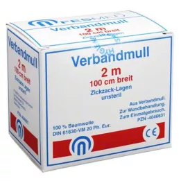 VERBANDMULL 2x1 m sikksakk BW 20/100 usteril, 1 stk