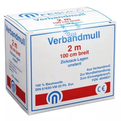 VERBANDMULL 2x1 m sikksakk BW 20/100 usteril, 1 stk
