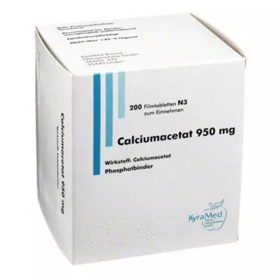 CALCIUMACETAT 950 mg filmdrasjerte tabletter, 200 stk CALCIUMACETAT 950 mg filmdrasjerte tabletter, 200 stk