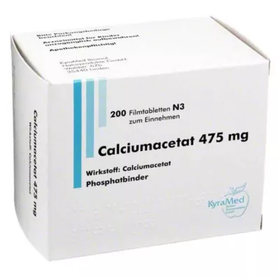 CALCIUMACETAT 475 mg filmdrasjerte tabletter, 200 stk CALCIUMACETAT 475 mg filmdrasjerte tabletter, 200 stk