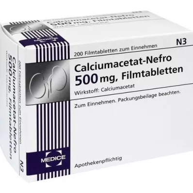 CALCIUMACETAT NEFRO 500 mg filmdrasjerte tabletter, 200 stk