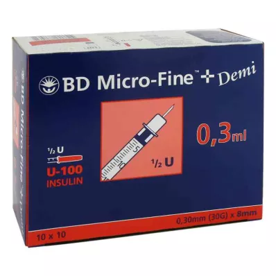 BD MICRO-FINE+ insulinsprøyte 0,3 ml U100 0,3x8 mm, 100 stk