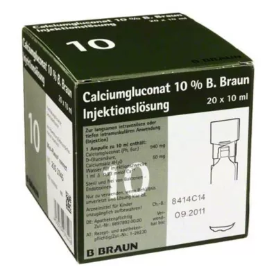 CALCIUMGLUCONAT 10 % MPC Injeksjonsvæske, oppløsning, 20X10 ml