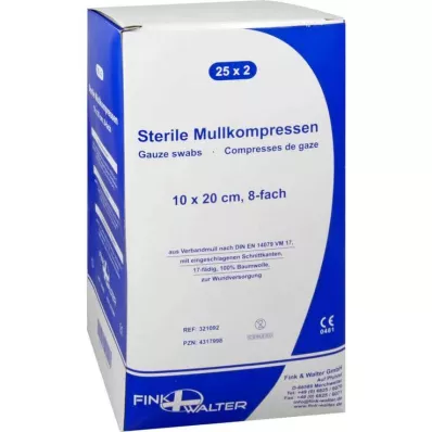 MULLKOMPRESSEN 10x20 cm steril 8x, 25X2 stk