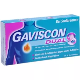 GAVISCON Dual 250 mg/106,5 mg/187,5 mg tyggetabletter, 16 stk