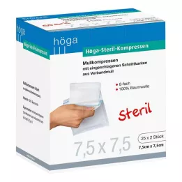 HÖGA-KOMPRESSEN 7,5x7,5 cm steril 8x, 25X2 stk