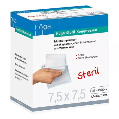 HÖGA-KOMPRESSEN 7,5x7,5 cm steril 8x, 25X2 stk
