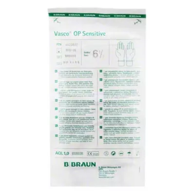 VASCO OP Sensitive hansker, sterile, pudderfrie, størrelse 6,5, 2 stk VASCO OP Sensitive hansker, sterile, pudderfrie, størrelse 6,5, 2 stk