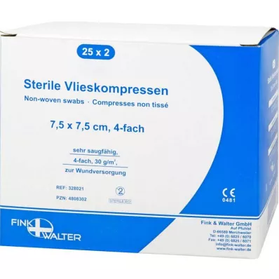 VLIESKOMPRESSEN 7,5x7,5 cm sterile 4-lags, 25X2 stk VLIESKOMPRESSEN 7,5x7,5 cm sterile 4-lags, 25X2 stk