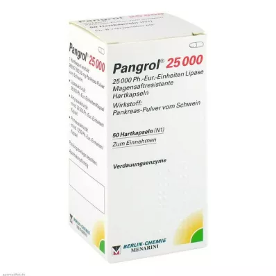 PANGROL 25 000 harde kapsler med enterisk belegg, 50 stk PANGROL 25 000 harde kapsler med enterisk belegg, 50 stk