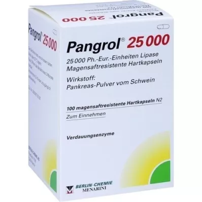 PANGROL 25 000 harde kapsler med enterisk belegg, 100 stk
