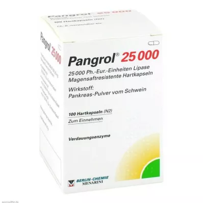 PANGROL 25 000 harde kapsler med enterisk belegg, 100 stk PANGROL 25 000 harde kapsler med enterisk belegg, 100 stk