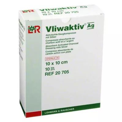 VLIWAKTIV AG Aktivt kullabsorberende komp. med sølv 10x10 cm, 10 stk VLIWAKTIV AG Aktivt kullabsorberende komp. med sølv 10x10 cm, 10 stk
