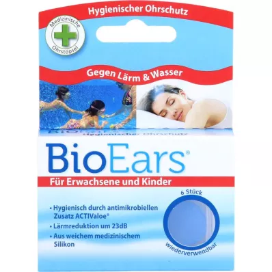 BIOEARS Antimikrobielle ørepropper av silikon, 6 stk