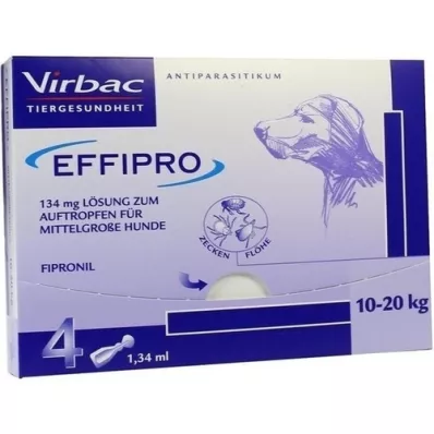 EFFIPRO 134 mg Pip.løsning til drypp.for mellomstor hund, 4 stk