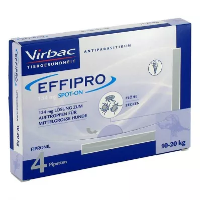 EFFIPRO 134 mg Pip.løsning til drypp.for mellomstor hund, 4 stk