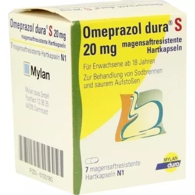 OMEPRAZOL dura S 20 mg enterokapslede harde kapsler, 7 stk