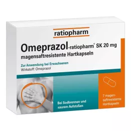 OMEPRAZOL-ratiopharm SK 20 mg enterokapslede harde kapsler, 7 stk