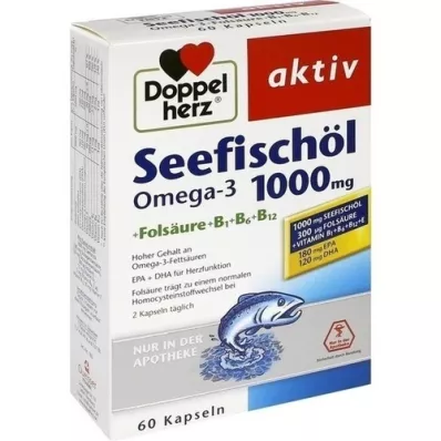 DOPPELHERZ Sea Fish Oil Omega-3 1.000 mg+Fols. kapsler, 60 stk
