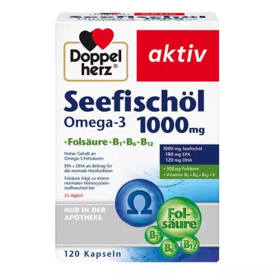Doppelherz sjøfiskolje Omega-3 1000 mg + folsyrekapsler, 120 stk Doppelherz sjøfiskolje Omega-3 1000 mg + folsyrekapsler, 120 stk