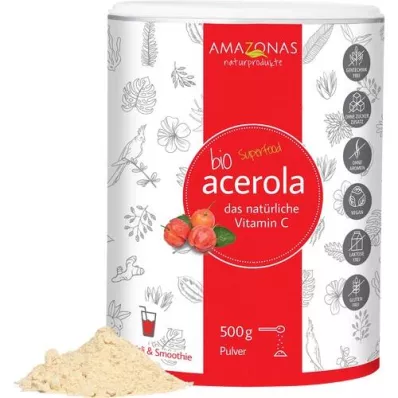 ACEROLA 100 % organisk, rent, naturlig C-vitaminpulver, 500 g