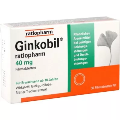 GINKOBIL-ratiopharm 40 mg filmdrasjerte tabletter, 30 stk