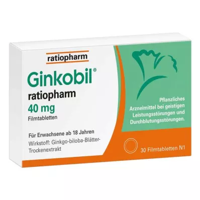 GINKOBIL-ratiopharm 40 mg filmdrasjerte tabletter, 30 stk GINKOBIL-ratiopharm 40 mg filmdrasjerte tabletter, 30 stk