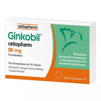 GINKOBIL-ratiopharm 80 mg filmdrasjerte tabletter, 30 stk GINKOBIL-ratiopharm 80 mg filmdrasjerte tabletter, 30 stk