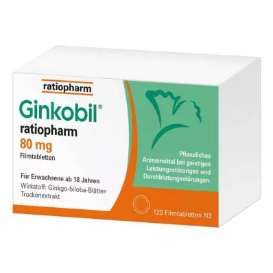 GINKOBIL-ratiopharm 80 mg filmdrasjerte tabletter, 120 stk GINKOBIL-ratiopharm 80 mg filmdrasjerte tabletter, 120 stk