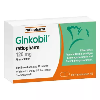 GINKOBIL-ratiopharm 120 mg filmdrasjerte tabletter, 60 stk GINKOBIL-ratiopharm 120 mg filmdrasjerte tabletter, 60 stk
