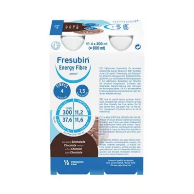 FRESUBIN ENERGY Fiber DRINK Sjokoladedrikkflaske, 4X200 ml
