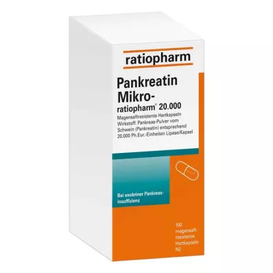 Pancreatin Micro ratiopharm.20000 mage harde kapsler, 100 stk