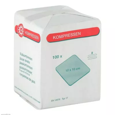 MULLKOMPRESSEN 10x10 cm usteril 8x, 100 stk