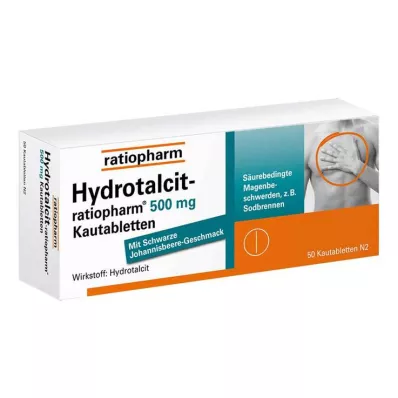 HYDROTALCIT-ratiopharm 500 mg tyggetabletter, 50 stk