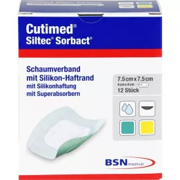 CUTIMED Siltec Sorbact PU-Bandasje 7,5x7,5 cm, 12 stk