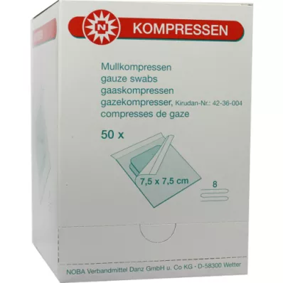 MULLKOMPRESSEN 7,5x7,5 cm steril 8x, 50X2 stk