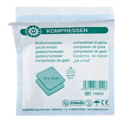 MULLKOMPRESSEN 10x10 cm steril 16x, 35X2 stk MULLKOMPRESSEN 10x10 cm steril 16x, 35X2 stk