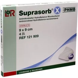 SUPRASORB X+PHMB HydroBalance sårbandasje 9x9 cm, 4 stk