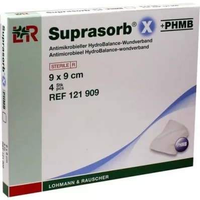 SUPRASORB X+PHMB HydroBalance sårbandasje 9x9 cm, 4 stk