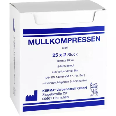 MULLKOMPRESSEN 10x10 cm steril 8x BW, 25X2 stk