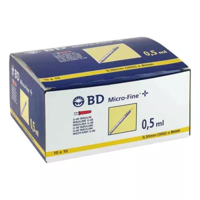 BD MICRO-FINE+ Insulinspr.0,5 ml U40 8 mm, 100X0,5 ml BD MICRO-FINE+ Insulinspr.0,5 ml U40 8 mm, 100X0,5 ml