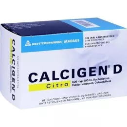 CALCIGEN D Citro 600 mg/400 IE tyggetabletter, 120 stk