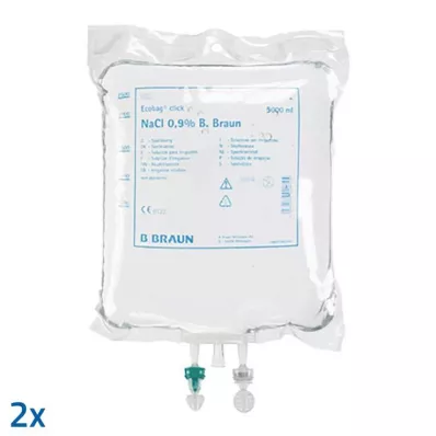 Saltløsning 0,9 % B.Braun skylleløsning Ecob.Click, 2X5000 ml