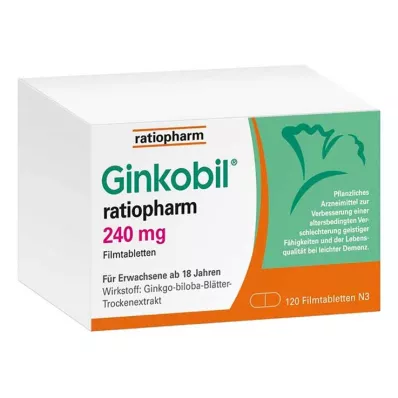 GINKOBIL-ratiopharm 240 mg filmdrasjerte tabletter, 120 stk GINKOBIL-ratiopharm 240 mg filmdrasjerte tabletter, 120 stk