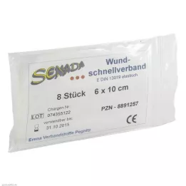 SENADA Quick sårbandasje 6x10 cm, 8 stk