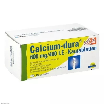 CALCIUM DURA Vit D3 600 mg/400 IE tyggetabletter, 120 stk CALCIUM DURA Vit D3 600 mg/400 IE tyggetabletter, 120 stk