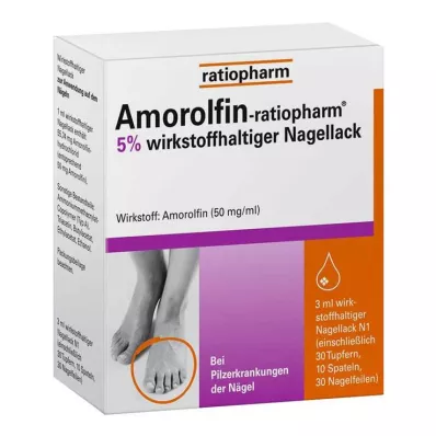 AMOROLFIN-ratiopharm 5 % aktiv ingrediens neglelakk, 3 ml AMOROLFIN-ratiopharm 5 % aktiv ingrediens neglelakk, 3 ml